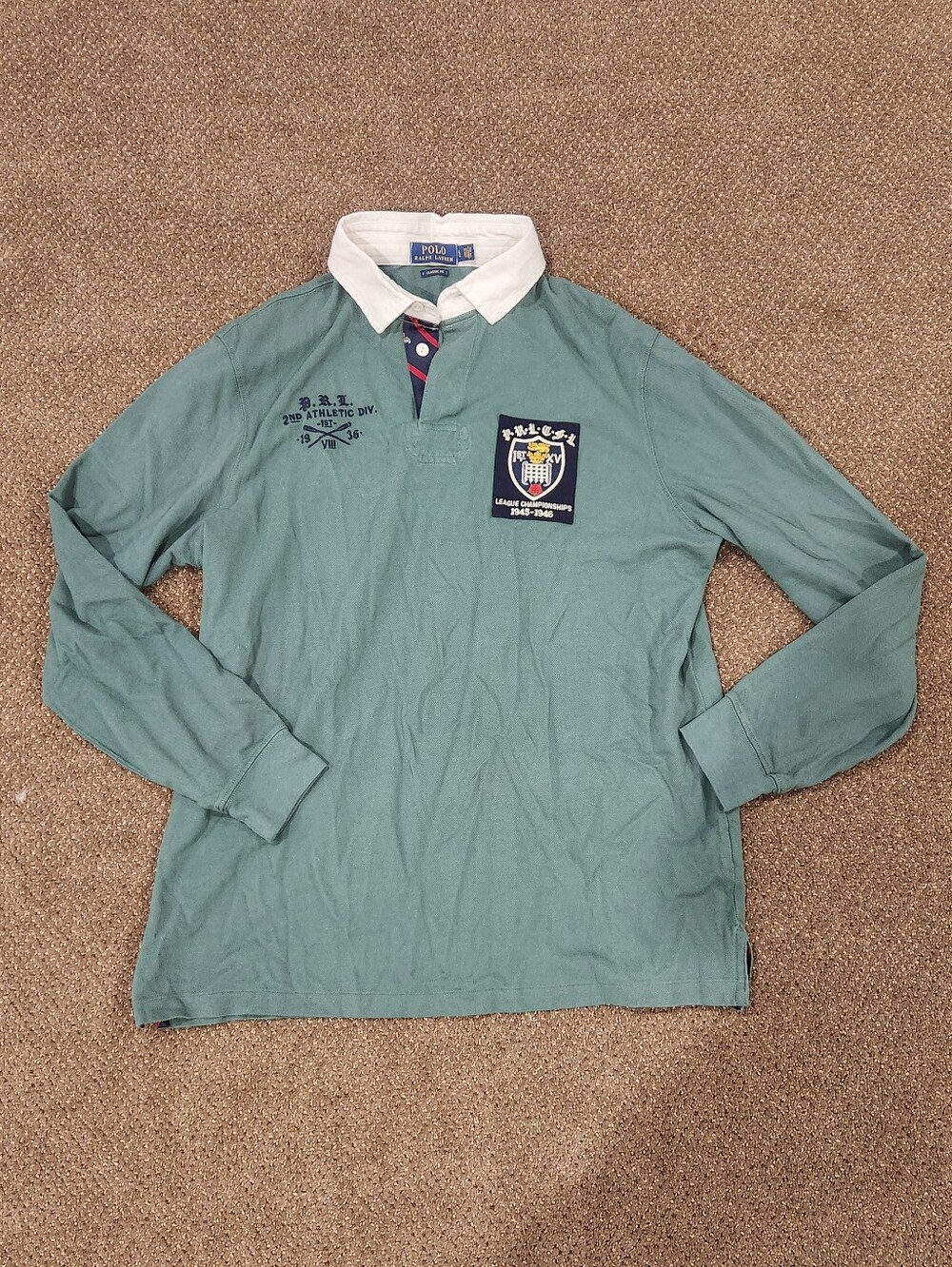 Ralph Lauren Long Sleeve Rugby Polo in Seafoam Green with White Collar